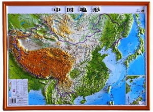 博目中国地图立体地形图 54x37厘米 3d凹凸精雕版 直观展示地理地貌