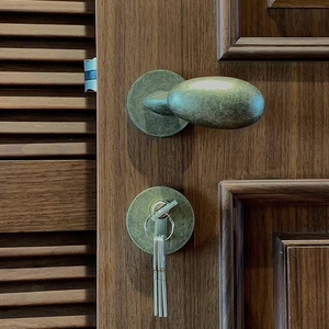 依佰利美式仿古铜门锁室内房门锁椭圆蛋形门把手做旧复古静音门锁