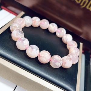 直播马达加斯加樱花玛瑙高冰手串冰透飘花手链水晶珠宝手镯吊坠