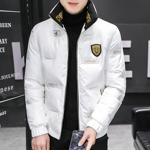 男士立领修身加厚白色棉衣冬季青年韩版潮流帅气短款棉服外套时尚