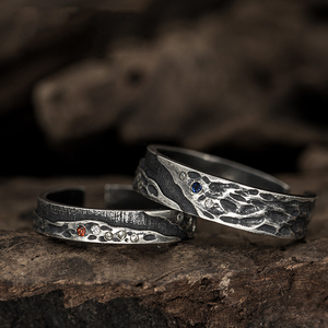 原创设计《鹊桥仙》戒指男女款纯银情侣对戒个性古风食指环礼物