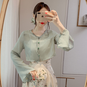 新中式国风绿色雪纺防晒开衫女夏季薄款披肩配吊带裙外搭罩衫外套