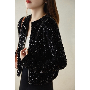 重工全身亮片宽松长袖外套夹克女2021秋冬新款百搭上衣潮0人付款128