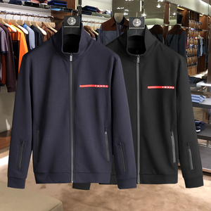 prada/普拉达 21秋冬新款开衫立领长袖上衣男士商务休闲纯色外套