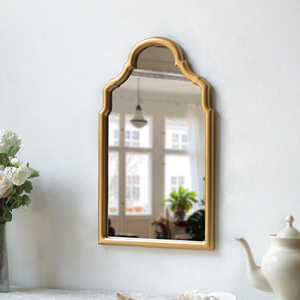 美式轻奢化妆镜贴墙卫生间浴室壁炉欧式中古异形壁挂木框复古镜子
