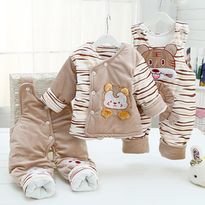 婴幼儿冬季棉衣套装加厚背带裤3-6个月宝宝衣服秋冬装男女0一1岁2