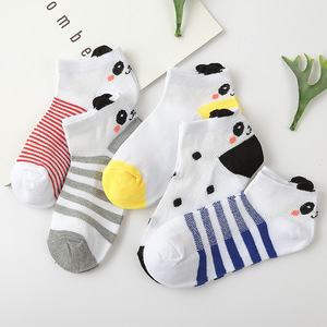 宝宝船袜子短袜纯棉春夏季超薄款网眼透气可爱熊猫小孩婴儿童男童