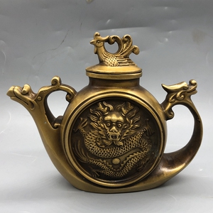 古玩古董收藏仿古大清乾隆年制龙凤酒壶铜壶工艺品摆件
