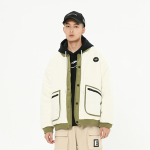 fuseeho20冬季无领青春流行情侣超好看保暖羊羔毛棒球棉服日系