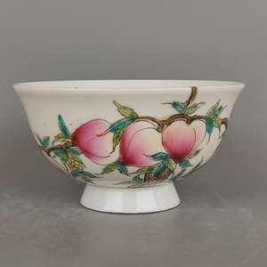 居仁堂制粉彩寿桃碗 手绘仿古瓷器 家居用品摆件古董古玩收藏