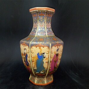 大清雍正御制珐琅彩八仙六方方瓶古董古玩仿古瓷花瓶摆件收藏