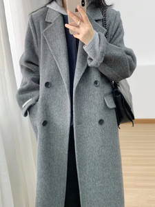 灰色双面羊绒大衣女中长款2023秋冬新款韩版高端赫本风羊毛呢外套