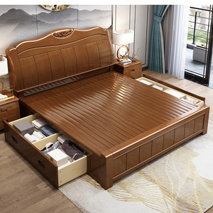 实木床2米大床2.2米双人床主卧新中式卧室收纳储物原木家具大婚床