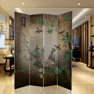 新中式客厅屏风可折叠隔断移动卧室遮挡家用床头背景手绘实木画