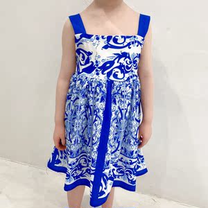 儿童吊带裙2022女童新款夏装青花瓷连衣裙女宝宝气质碎花背心裙子