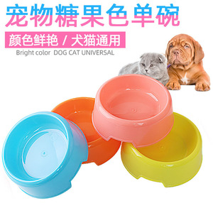 宠物碗中小型犬单碗狗粮盘塑料猫食盆宠物碗糖果色圆形猫碗狗食盆