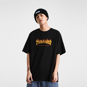 thrasher火焰短袖t恤纯棉宽松滑板男女宽松情侣王一博同款国潮ins