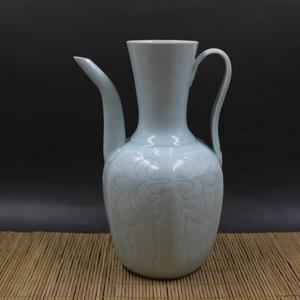 宋湖田窑青瓷雕刻花纹执壶酒壶 全手工仿古茶具茶艺表演古玩瓷器