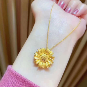 纯黄金太阳花吊坠项链足金999向日葵挂坠女3d硬金锁骨链纯金送礼