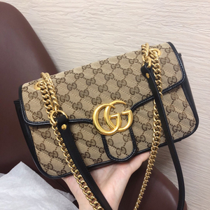 (已售)二手gucci marmont22拼皮老花中号26链条包