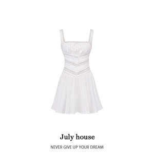house同款欧美法式小众复古蕾丝花边紧身甜辣风白色连衣裙短裙