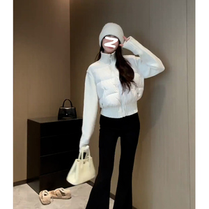 羽绒棉服女冬季2024新款韩系高级感小个子白色针织拼接保暖短外套