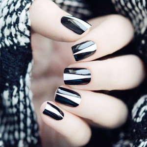 ali-81 黑白v领  手甲片短款黑色美甲甲片女生假指甲 假贴片甲贴