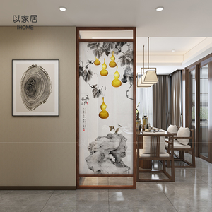 中式屏风隔断墙客厅入户挡煞实木玄关葫芦招财家用小户型固定座屏