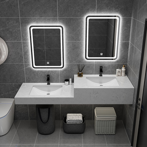 亲子大理石高低洗手台新款卫生间双人洗漱台盆组合套装卫浴洗脸盆