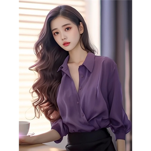 广州十三行高端爆款大牌今年流行漂亮的紫色衬衫女洋气高贵衬衣