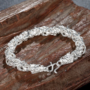 999纯银手链男士足银潮个性霸气防身复古手工泰银龙骨手链礼物