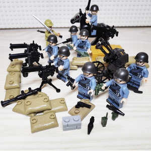 兼容乐高二战人仔军事八路军阵地德军战场重机枪diy人偶积木玩具
