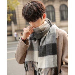 日本正品ck羊毛围巾男士冬季时尚流苏潮流百搭羊绒围脖加厚保暖