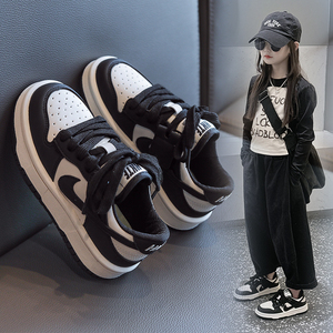 女童鞋子2024春款新款韩版儿童黑白熊猫板鞋透气男童运动鞋中大童