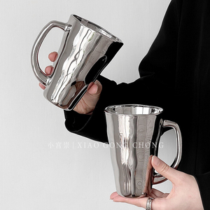 太空银带把手玻璃杯家用设计小众马克杯喝水杯子创意咖啡杯牛奶杯