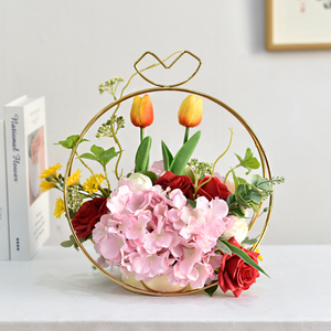 高档客厅茶几电镀花篮小摆件酒店装饰摆设假花仿真花餐桌花摆台花