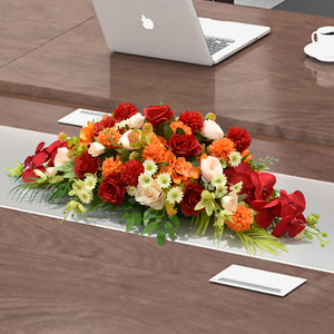 会议室会议桌长桌花假花餐厅宴会长餐桌桌面摆花装饰花艺迎宾台花