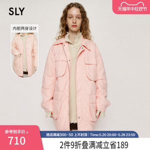 SLY 甜美可拆卸中长款两穿工装风多口袋直筒棉服女030FAZ30-0820