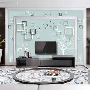 现代简约电视背景墙壁纸内外框造型客厅3d立体影视墙壁画墙贴壁布