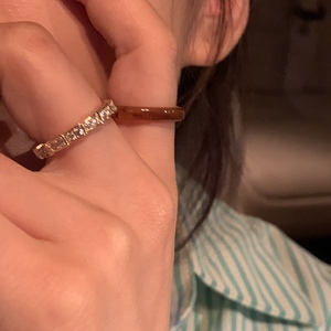 送醋酸素圈~精致满钻戒指女韩国小众设计食指戒ins时尚个性指环