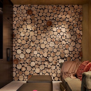 复古装修3d立体木纹墙贴圆木片壁饰背景墙面装饰中式原实木板木头