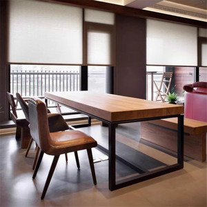 简约美式铁艺实木成套办公桌椅原木组合桌椅会议桌松木加厚餐桌