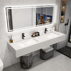 现代简约大理石双盆洗手盆公共卫生间浴室柜组合壁挂洗漱台洗脸盆