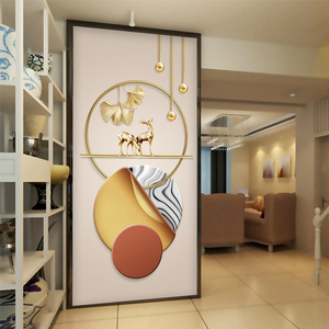 轻奢麋鹿入户进门玄关背景墙现代简约竖版走廊壁画过道无缝3d墙布