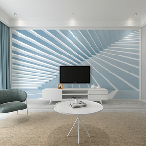 3D立体抽象清新淡雅电视背景墙壁纸线条几何客厅沙发壁画卧室墙布