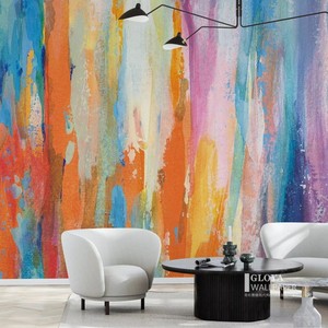 瑞典手绘油画订制壁画 RIVIERA 抽象七彩泼墨 潮流艺术装饰墙布