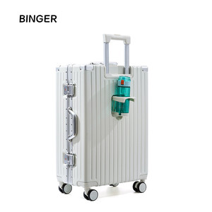 BINGER多功能铝框行李箱杯架拉杆箱密码登机箱男女旅行箱结实耐用