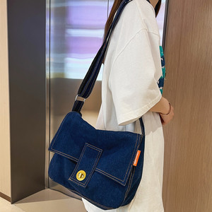 ins日系原宿少女单肩斜挎包女韩版chic复古休闲百搭新款牛仔布包