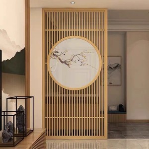 新中式实木屏风隔断墙装饰客厅镂空花格现代入户进门玄关日式格栅
