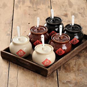 陶瓷盐罐子陶油罐带盖老式辣椒油调味调料油盐罐放盐罐瓷家用单个